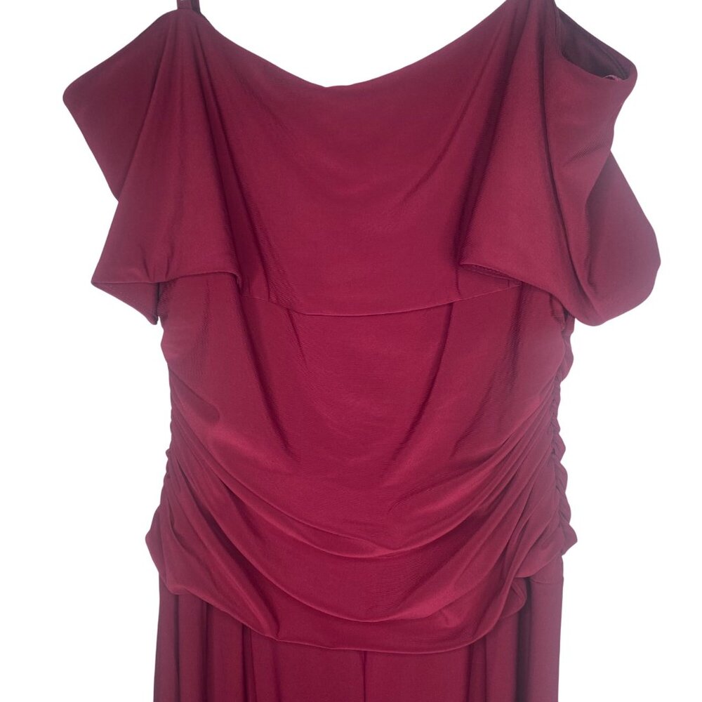 R&M Richards Jumpsuit Size M Burgundy Rhinestone Ruffle - Picture 3 of 13